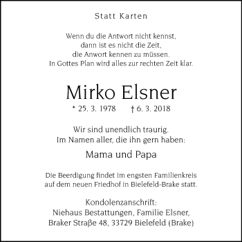 Traueranzeige von Mirko Elsner von Westfalen-Blatt