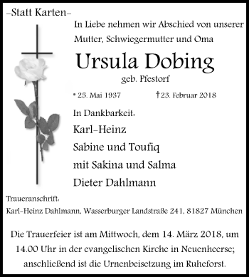 Traueranzeige von Ursula Dobing von Westfalen-Blatt