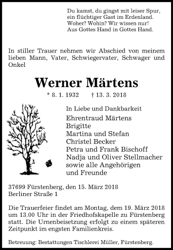 Traueranzeige von Werner Märtens von Westfalen-Blatt