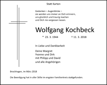 Traueranzeige von Wolfgang Kochbeck von Westfalen-Blatt