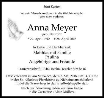 Traueranzeige von Anna Meyer von Westfalen-Blatt