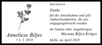 Traueranzeige von Anneliese Biljes von Westfalen-Blatt