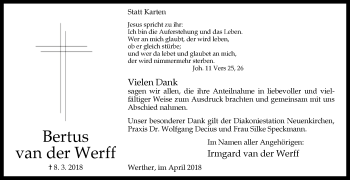 Traueranzeige von Bertus van der Werff von Westfalen-Blatt