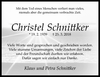 Traueranzeige von Christel Schnittker von Westfalen-Blatt