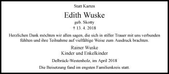 Traueranzeige von Edith Wuske von Westfalen-Blatt