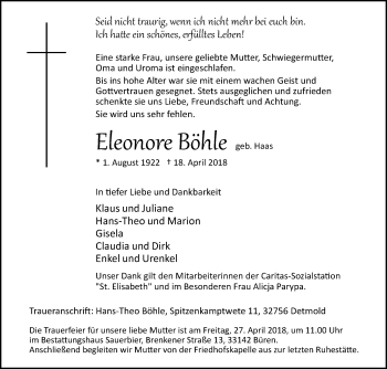 Traueranzeige von Eleonore Böhle von Westfalen-Blatt