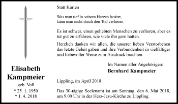 Traueranzeige von Elisabeth Kampmeier von Westfalen-Blatt