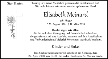 Traueranzeige von Elisabeth Meinard von Westfalen-Blatt