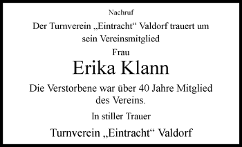 Traueranzeige von Erika Klann von Westfalen-Blatt