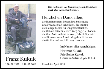 Traueranzeige von Franz Kukuk von Westfalen-Blatt