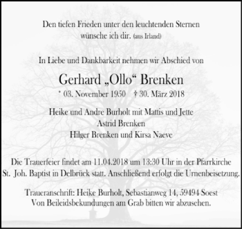 Traueranzeige von Gerhard Brenken von Westfalen-Blatt