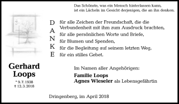 Traueranzeige von Gerhard Loops von Westfalen-Blatt