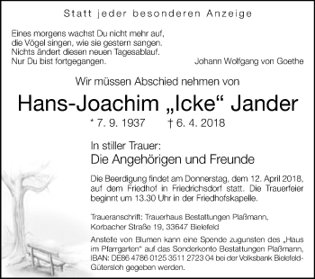 Traueranzeige von Hans-Joachim Jander von Westfalen-Blatt