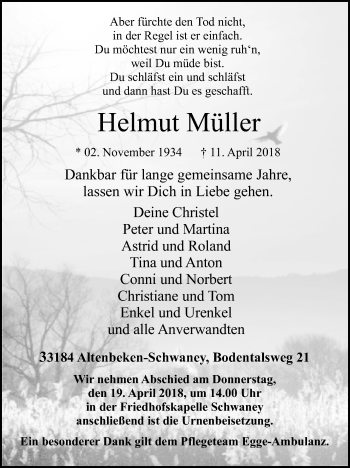 Traueranzeige von Helmut Müller von Westfalen-Blatt