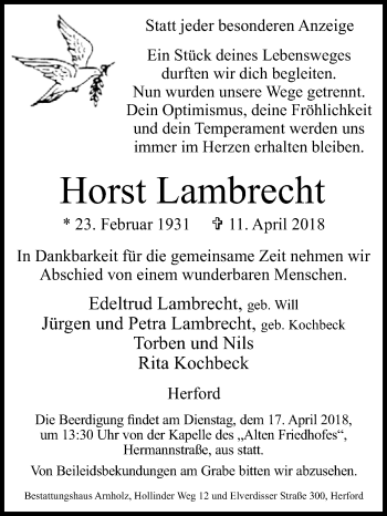 Traueranzeige von Horst Lambrecht von Westfalen-Blatt