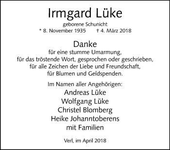 Traueranzeige von Irmgard Lüke von Westfalen-Blatt