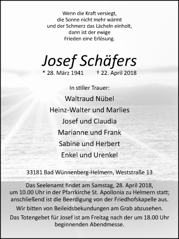 Traueranzeige von Josef Schäfers von Westfalen-Blatt