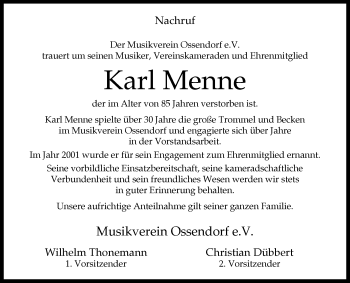 Traueranzeige von Karl Menne von Westfalen-Blatt