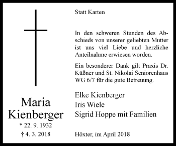 Traueranzeige von Maria Kienberger von Westfalen-Blatt