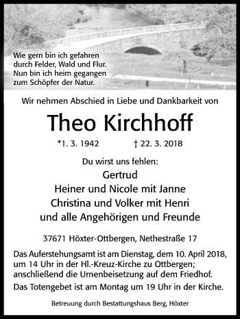 Traueranzeige von Theo Kirchhoff von Westfalen-Blatt