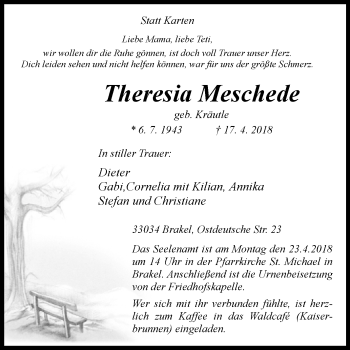 Traueranzeige von Theresia Meschede von Westfalen-Blatt