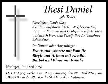 Traueranzeige von Thesi Daniel von Westfalen-Blatt