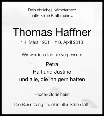 Traueranzeige von Thomas Haffner von Westfalen-Blatt