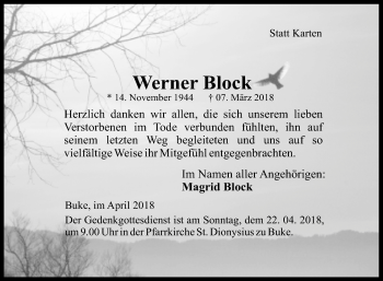 Traueranzeige von Werner Block von Westfalen-Blatt