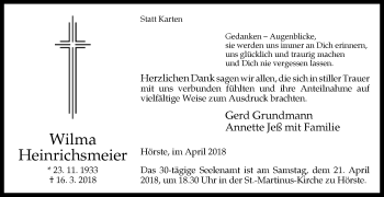 Traueranzeige von Wilma Heinrichsmeier von Westfalen-Blatt