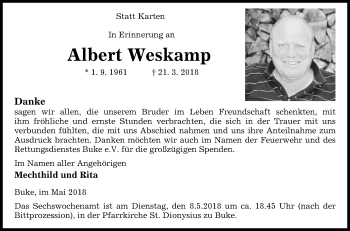 Traueranzeige von Albert Weskamp von Westfalen-Blatt