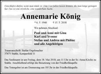 Traueranzeige von Annemarie König von Westfalen-Blatt