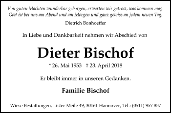 Traueranzeige von Dieter Bischof von Westfalen-Blatt