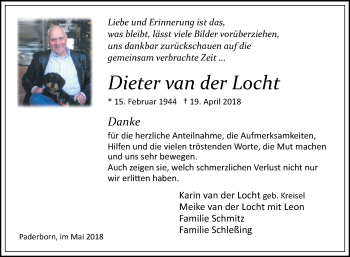 Traueranzeige von Dieter van der Locht von Westfalen-Blatt