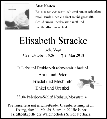 Traueranzeige von Elisabeth Stracke von Westfalen-Blatt