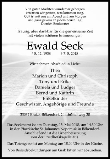 Traueranzeige von Ewald Seck von Westfalen-Blatt