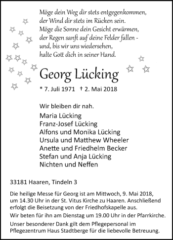 Traueranzeige von Georg Lücking von Westfalen-Blatt