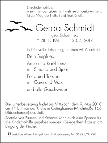 Traueranzeige von Gerda Schmidt von Westfalen-Blatt