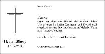 Traueranzeige von Heinz Rührup von Westfalen-Blatt