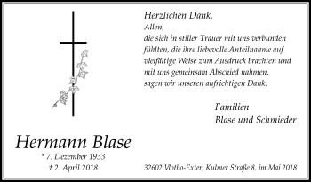 Traueranzeige von Hermann Blase von Westfalen-Blatt