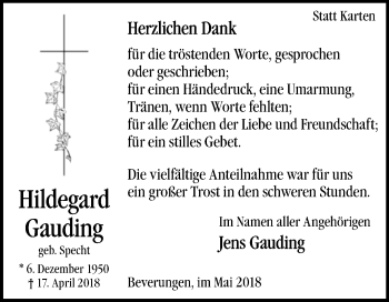 Traueranzeige von Hildegard Gauding von Westfalen-Blatt