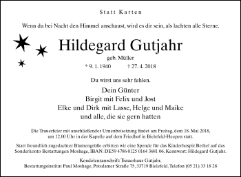 Traueranzeige von Hildegard Gutjahr von Westfalen-Blatt