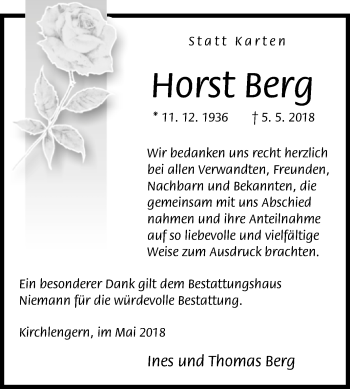 Traueranzeige von Horst Berg von Westfalen-Blatt