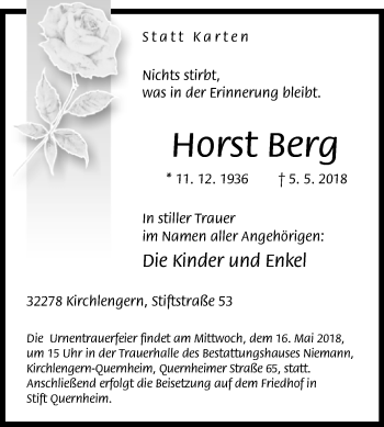 Traueranzeige von Horst Berg von Westfalen-Blatt