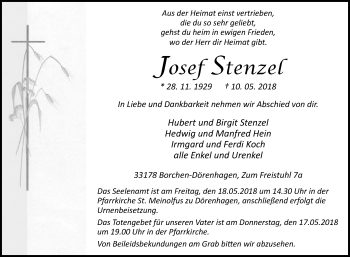 Traueranzeige von Josef Stenzel von Westfalen-Blatt