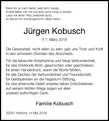 Traueranzeige von Jürgen Kobusch von Westfalen-Blatt