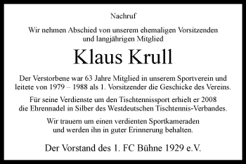 Traueranzeige von Klaus Krull von Westfalen-Blatt