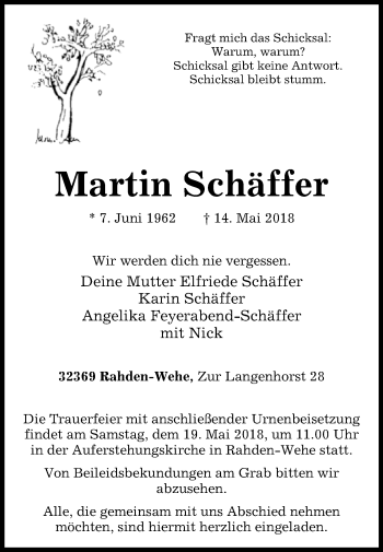 Traueranzeige von Martin Schäffer von Westfalen-Blatt