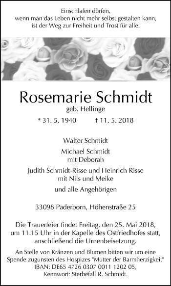 Traueranzeige von Rosemarie Schmidt von Westfalen-Blatt