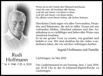 Traueranzeige von Rudi Hoffmann von Westfalen-Blatt