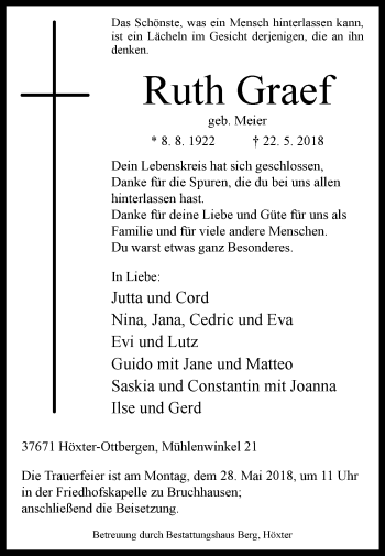 Traueranzeige von Ruth Graef von Westfalen-Blatt